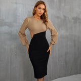 Women Dress Spring/Summer Puff Sleeve Hollow Sheath Mid-Length Dress