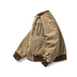 Unisex Winter Cotton Coat Letter Printing Stand-up Collar Cotton-Padded Clothes Vintage Cotton-Padded Jacket