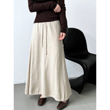 Women Skirt Drawstring Knitted A- line Skirt Wool Skirt