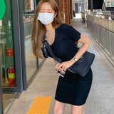 Women Dresses V-neck Short Sleeve Dress