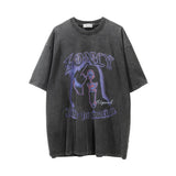 Men Vintage T-Shirt Thermal Imaging Printing Distressed Wash Short Sleeve T-shirt