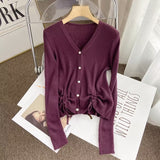 Women Sweater Knitwear Vintage Single-Breasted V-neck Sweater Coat