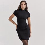Women Dresses Short Sleeve Dress Spring Slim-Fit Hip-Wrapped Short Dress
