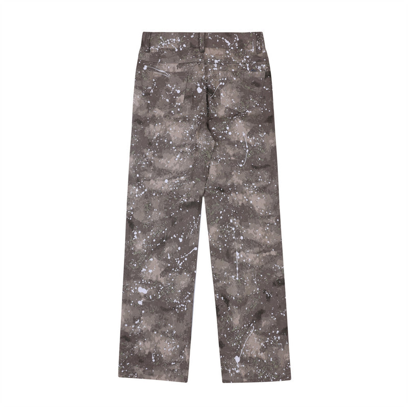 Men Sweatpants Exercise Camouflage Overalls Zipper Three-Dimensional Pocket Splash Straight-Leg Trousers