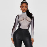 Women Jumpsuit Autumn Sexy Slim Mesh Long Sleeve Jumpsuit