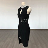 Women Evening Dress High Neck Sexy Hollow Mesh Bandage One-Piece Dress