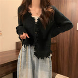 Women Knitted Cardigan V-neck Hole Autumn Sweater Coat