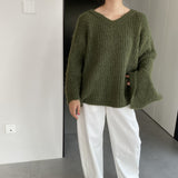 Women Winter Knitted Sweater V-neck Loose Top 1t8846