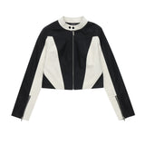 Women Jacket PU Leather Jacket Women's Casual Stand Collar Stitching Motorcycle Clothing