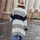 Women Knitted Sweater Autumn Button-Free Long Stitching Sweater Cardigan