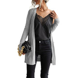Women Knitted Sweater Autumn Gray, Long Sleeve Sweater Cardigan Long