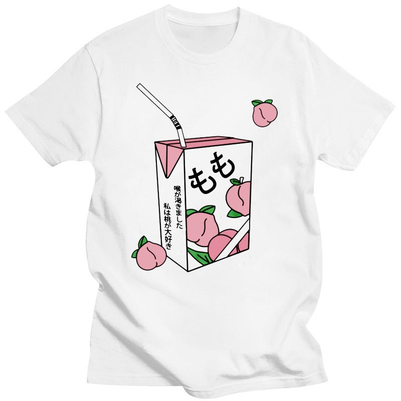 New Kawaii Peach Juice Japanese Casual Harajuku Shirt Pink