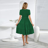 Women Date Dress V-neck Pleated Lace-up Dress