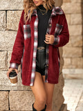 Women Trench Coat Autumn and Winter Single-Breasted Lapel Mid-Length Plaid Plush Coat