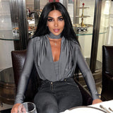 Women Jumpsuit Spring Sexy V-neck Slim-Fit Long Sleeve Jumpsuit