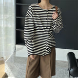 Women Cardigan Sweater Autumn Striped Long-Sleeved Top Loose round Neck 8t7300