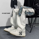 Men Jeans Patchwork Stitching Jeans Loose Straight Trousers