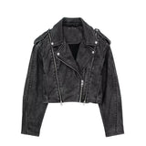 Women Leather Jacket Washed Old Imitation Leather Motorcycle Clothing Leather Coat Autumn PU Leather Short Jacket