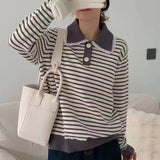 Women Knitwear Autumn and Winter Striped Lapel Knitwear Sweater