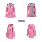 Women's Trench Coat Long-Sleeved Waterproof Mid-Length Trench Coat Women's Hooded Striped Raincoat