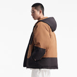 Unisex Winter Cotton Coat Zipper Pocket Decorative Hooded Cotton Coat