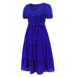 Women Date Dress V-neck Pleated Lace-up Dress