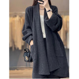 Women Knitted Cardigan V-neck Sweater Autumn and Winter Loose Cardigan Sweater Coat