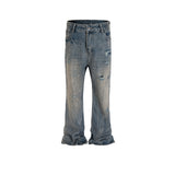 MIJKO Mens Vintage Pants Distressed Blue Bootcut Jeans