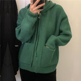 Women Knitted Cardigan Retro Hooded Cardigan Sweater Zipper Knitted Coat