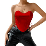 Women Party Tops Sexy Backless Fishbone Cinched Waist Waistcoat