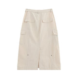 Women Long Skirt Multi-Pocket Skirt XINGX Rivet A- line Skirt