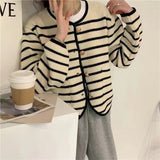 Women Knitwear Spring and Autumn Vintage Stripe Loose Knitted Cardigan