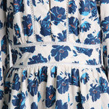 Women Dresses Spring V-neck Lantern Sleeve Dress Floral Skirt (Qymy0409)