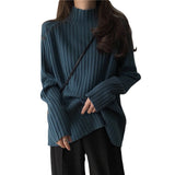 Women Knitwear Autumn Winter Retro Turtleneck Sweater Loose Sweater