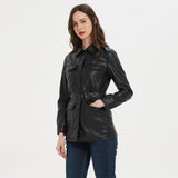 Women Leather Jacket Spring and Autumn Single-Breasted Imitation Leather Lapel Long Sleeve Jacket