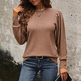Women Knitted Sweater Fall Long-Sleeved Bubble Sleeve Top