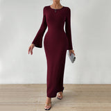 Women Dress Autumn and Winter Sheath Dress Long Sleeve Sexy Backless Dress