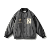 Unisex Winter Cotton Coat PU Leather Baseball Collar Cotton Coat Vintage Loose Cotton Coat