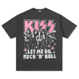 Mens Vintage Rock Band T-Shirt KISS Washed, Short Sleeve T-Shirt Crew Neck