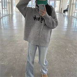 Women Knitwear Autumn and Winter Letter Hooded Sweater Loose Pullover