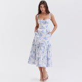 Women Dresses Summer Floral Slip Dress Slim Fit Backless Long Dress (Lbk0409)