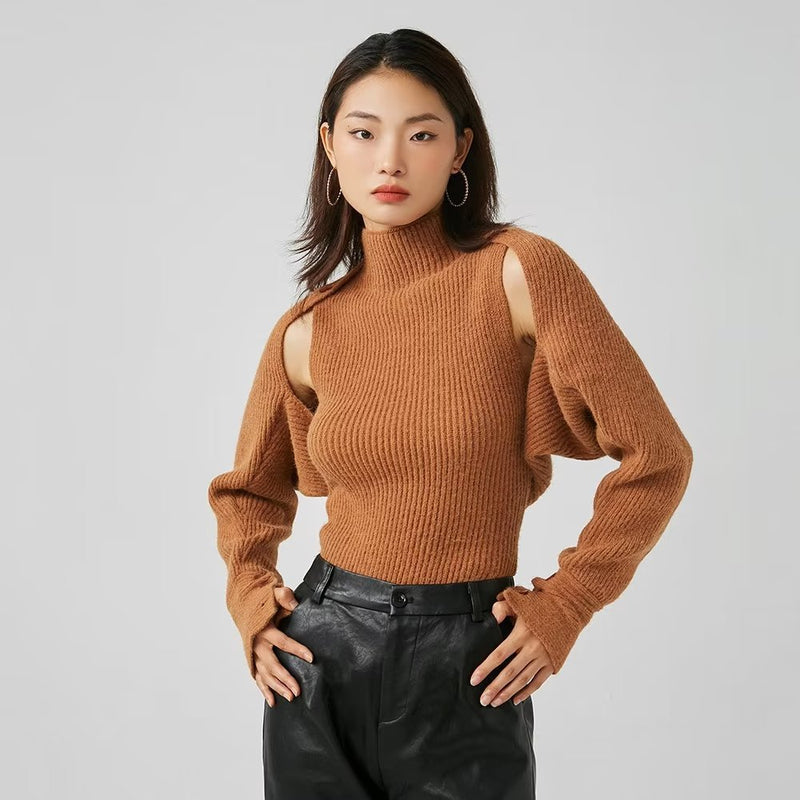 Women Sweater Knitwear off-the-Shoulder Hollow-out Knitwear Autumn and Winter Long Sleeve Sweater