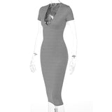 Women Dresses Spring Sexy U Collar Slim Fit Short Sleeve Sheath Dress