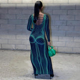 Women Dresses Winter Backless Slim Fit round-Neck Long-Sleeved Dress