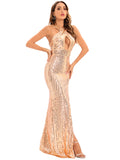 Women's Evening Gown Sexy Backless Vintage Sequins Dress Evening Dress