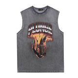 Men Vest Vintage Flame Print Sleeveless T-shirt