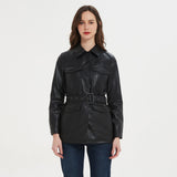 Women Leather Jacket Spring and Autumn Single-Breasted Imitation Leather Lapel Long Sleeve Jacket