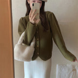 Women Knitted Cardigan Vintage Rose Buckle Knitted Cardigan Loose Sweater Coat