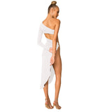 Women Dresses Summer Shoulder Long Sleeve Sexy Cutout Dress (Bla0420)