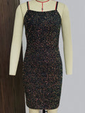 Women Evening Gown Sexy Sling Backless Sequins Dress